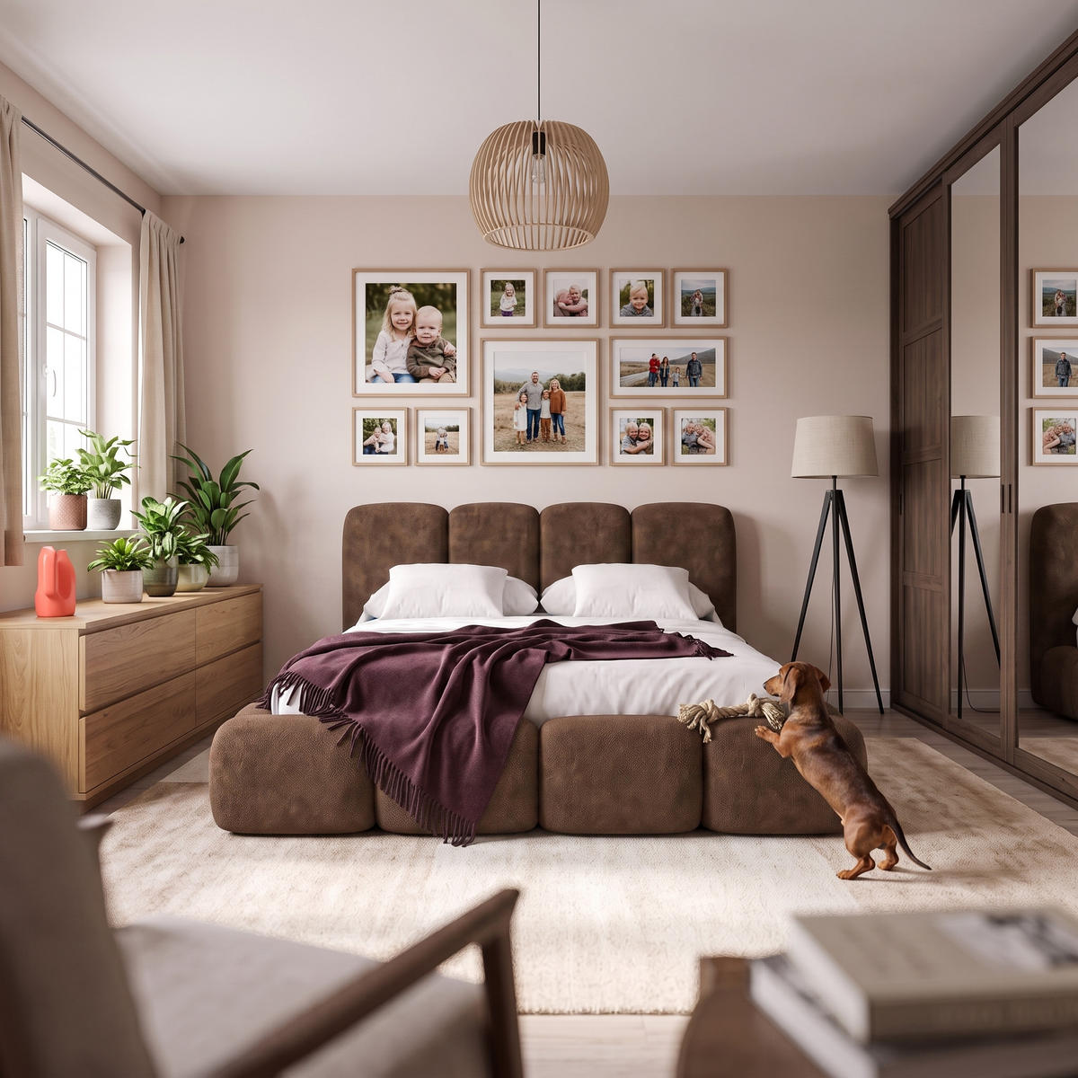 POLSTERBETT SUENO MAXI 180x200 cm in Braun, gepolstertes Kopfteil, Metalllattenrost, Bettkasten, Chenille-Stoff - Naturfarben/Braun, Holz/Textil (180/200cm) - Muffo
