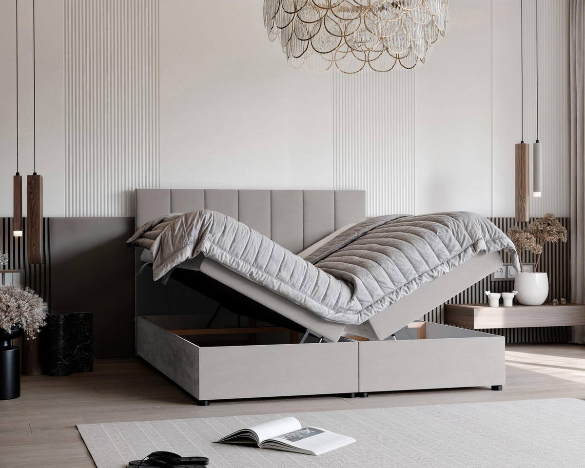 BOXBETT ZELTO 160/200 cm, mit Matratze und Topper, Grau - Grau, Holzwerkstoff/Textil (160/200cm) - Idohome