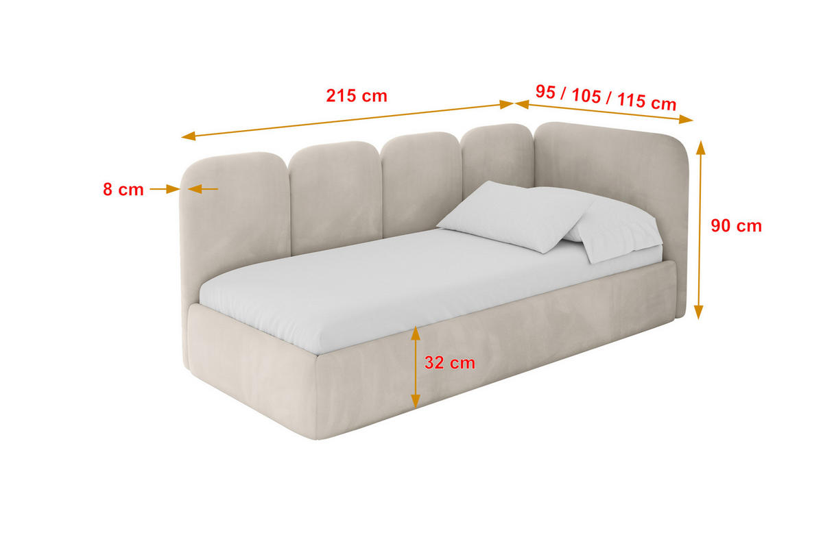 EINZELLBETT Jugendbett mit Bettkasten, Links - VELY 90x200 Beige - Ecru, Holzwerkstoff/Textil (90/200cm) - ALTDECOR