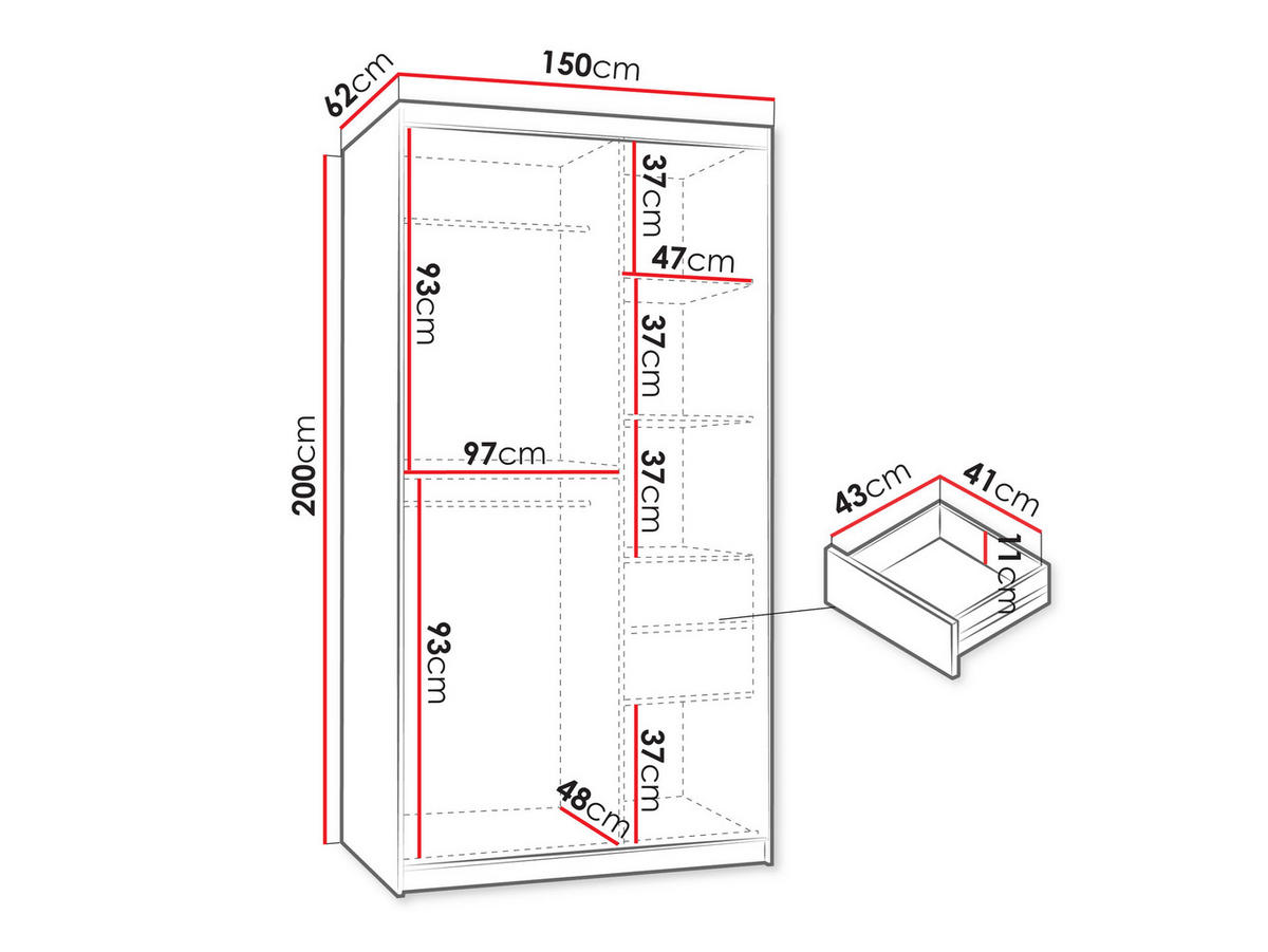 SCHWEBETÜRENSCHRANK Wika 150 cm mit Schubladen - Kaschmir/Silberfarben, Holzwerkstoff/Kunststoff (150/200/62cm) - MIRJAN24