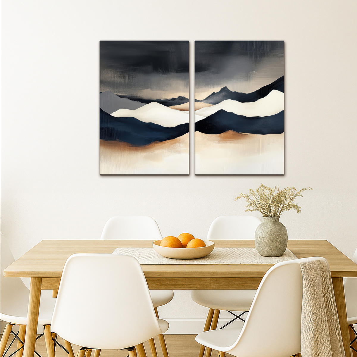 LEINWANDBILD 2er Set Landschaft - Abstrakt - Modern 80x60 cm - Dunkelblau, Textil (80/60cm) - MuchoWow