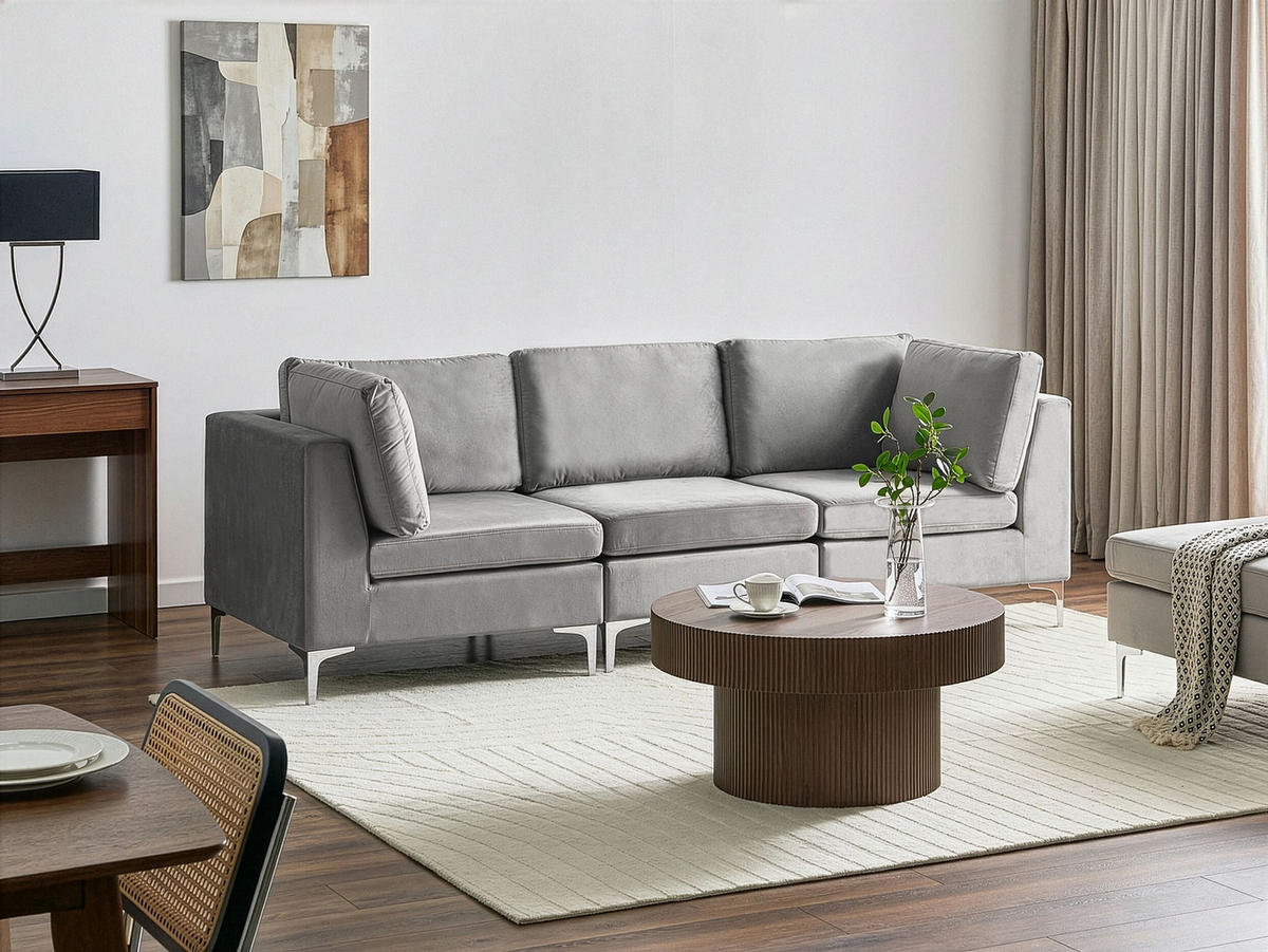 3-SITZER-MODULSOFA Samtstoff Grau mit Metallbeinen Evja - Grau, Textil (235/84/85cm) - Beliani