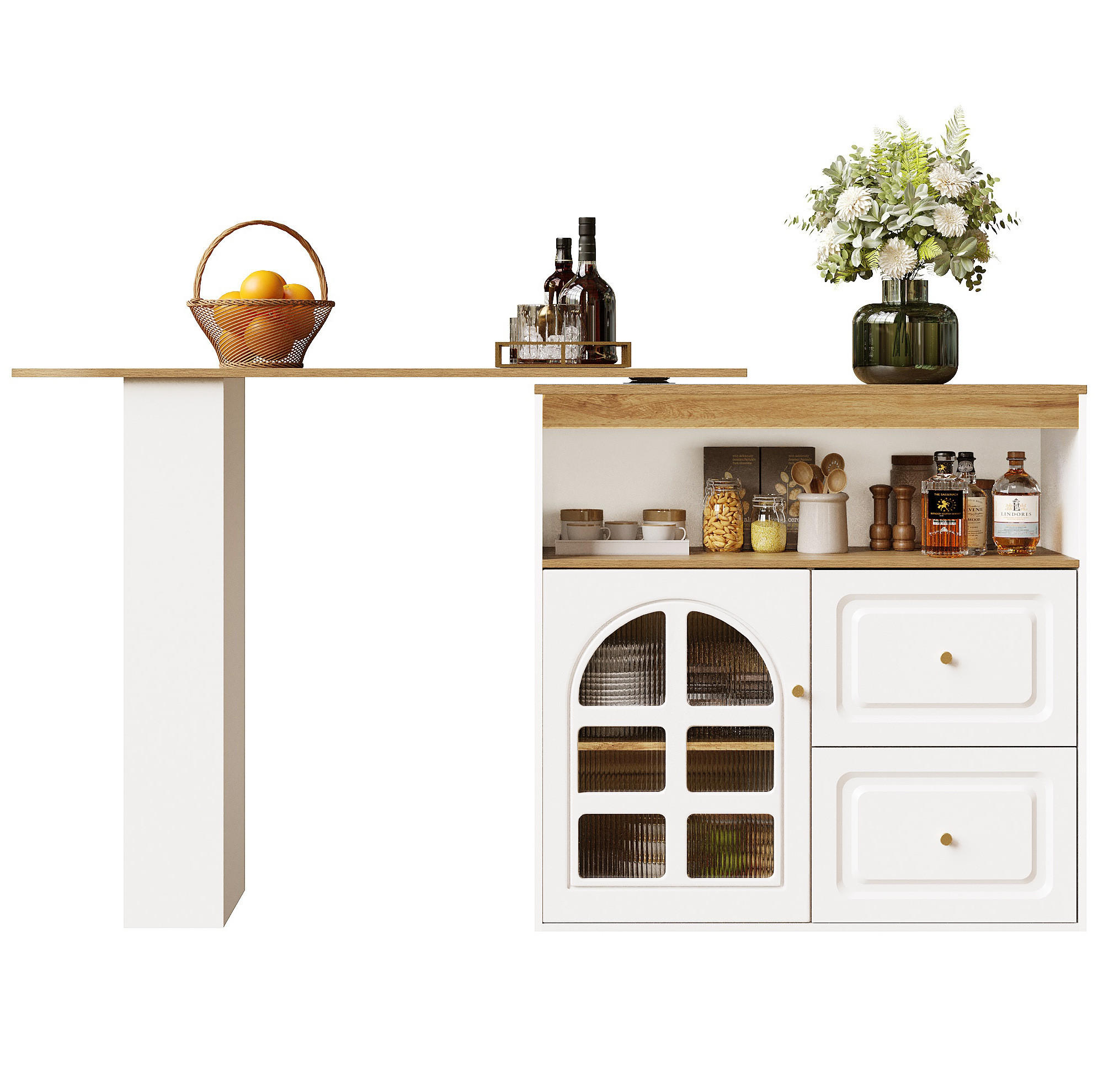 SIDEBOARD drehbar 138-204 x 39 x 104 cm Weiß MDF - Weiß, Holz (39/104/138cm) - Beauniv