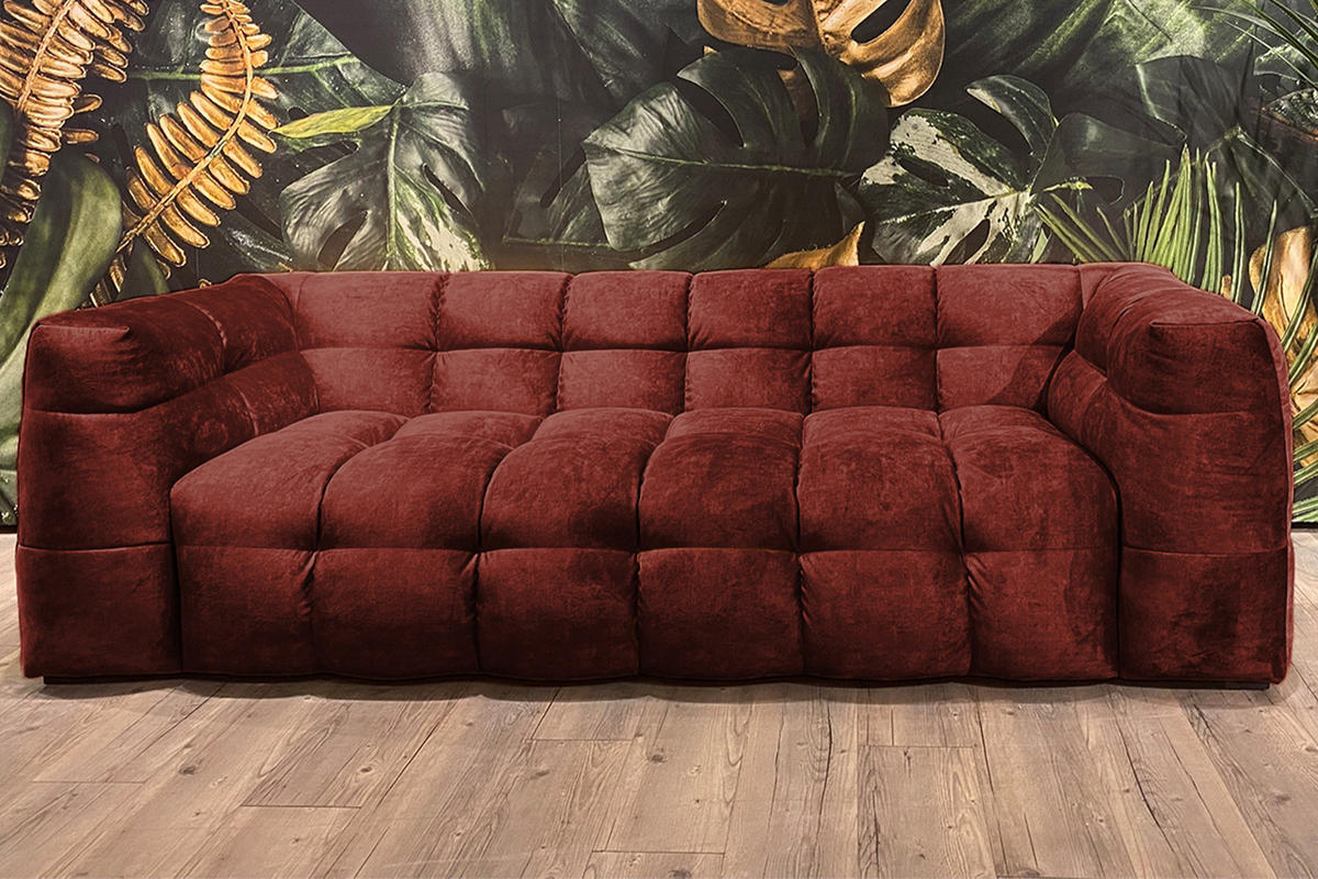 SOFA RIO Bordeaux Velvet - Bordeaux/Schwarz, Textil (207/68/105cm) - KAWOLA