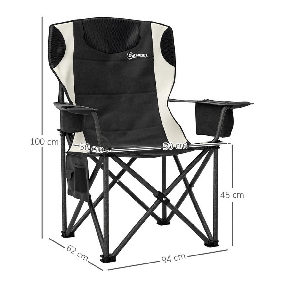 CAMPINGSTUHL 94/62/100 cm faltbar mit Kopfstütze, Getränkehalter und Kühltasche, Metall, Schwarz - Schwarz, Metall (62/100/94cm) - Redom