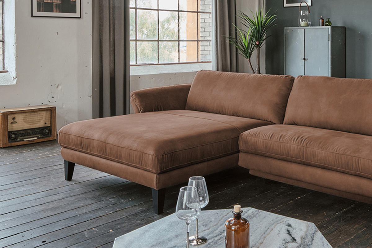 ECKSOFA MALTA Braun Webstoff - Dunkelbraun/Schwarz, Buchenholz/Textil (302/175cm) - KAWOLA