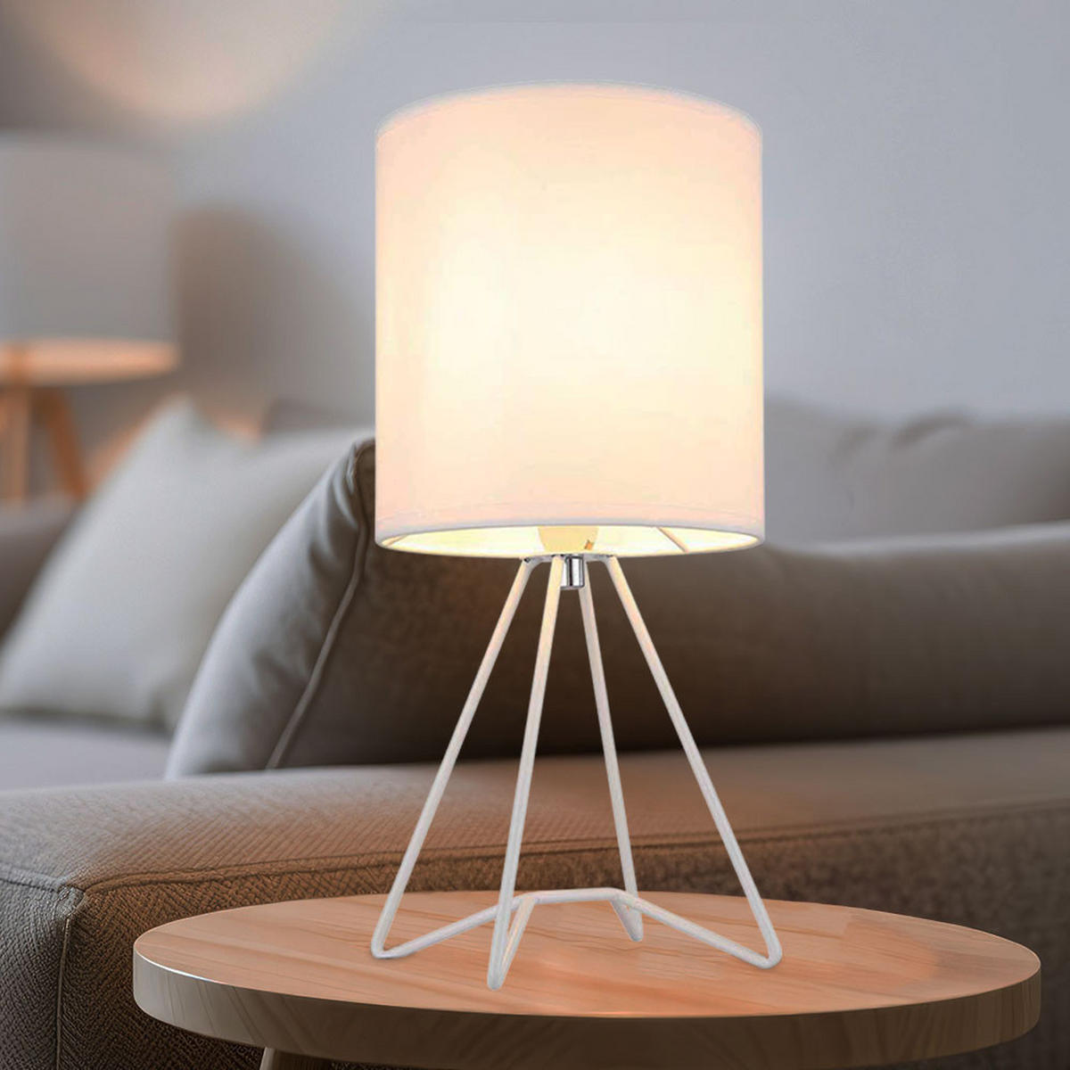 TISCHLEUCHTE Tamian Weiß Textil - Weiß, Metall (16/16/34.5cm) - Globo Lighting