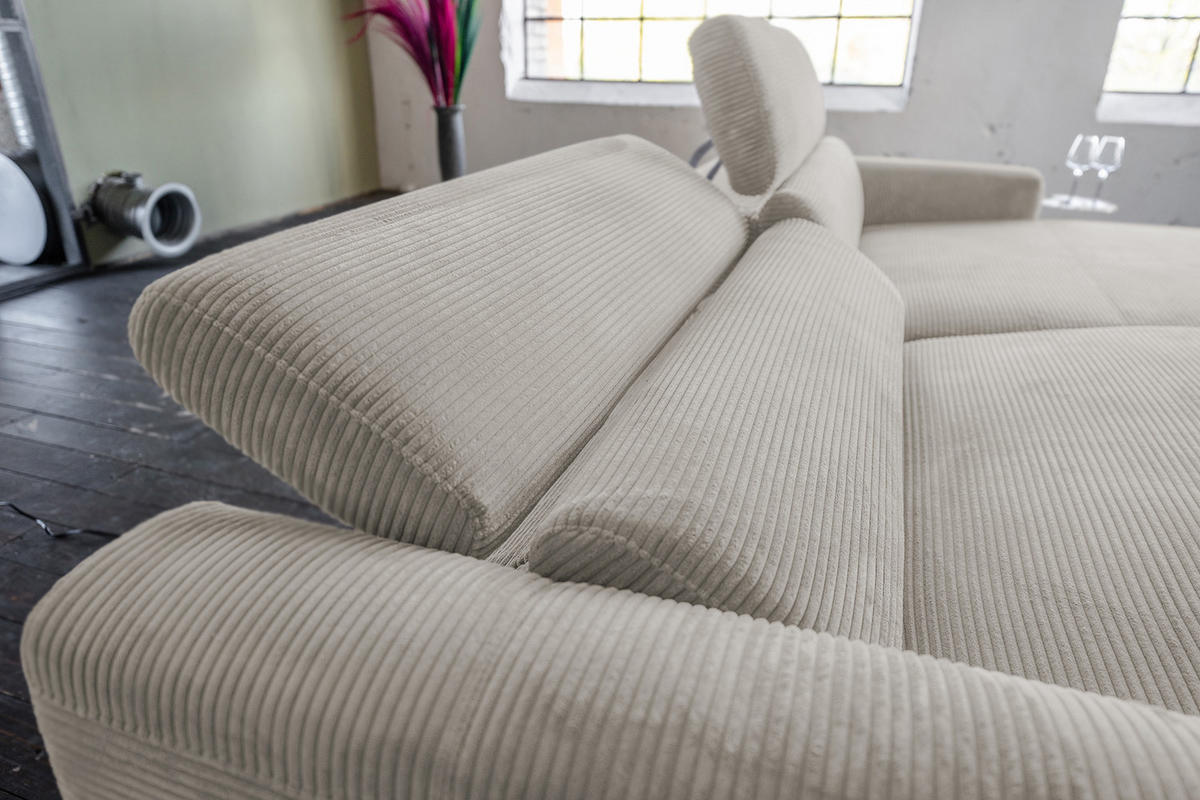 ECKSOFA LAISKA Steingrau Cord - Beige/Schwarz, Textil/Metall (282/177cm) - KAWOLA