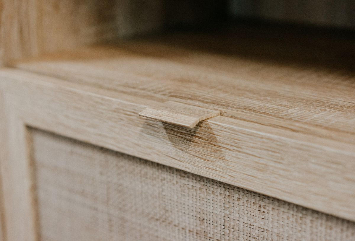 HIGHBOARD Eiche Sonoma, Bast-Dekor 102 cm, Anrichte skandinavisch - Eichefarben, Glas/Holz (101.5/139/40cm) - Furn.Design