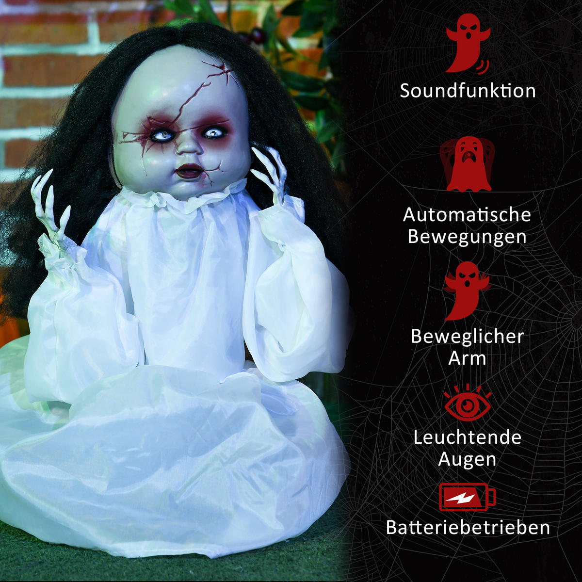 HALLOWEEN HORROR-CLOWN, Weiß, Polyester, PE, Stahl - Weiß, Kunststoff (15/60/60cm) - HOMCOM