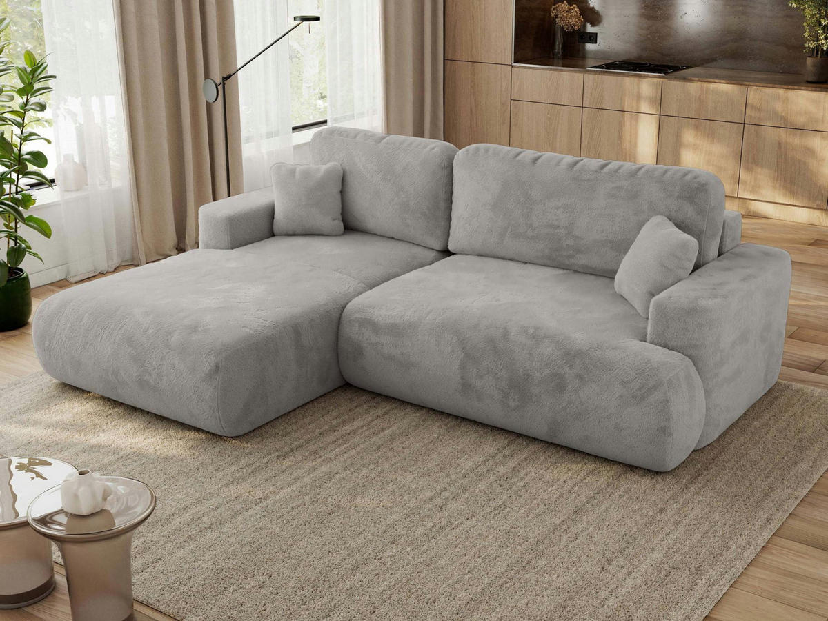 ECKSOFA OVO L Hellgrau Plüsch - Links Seite - Hellgrau/Schwarz, Kunststoff/Textil (271/195cm) - MKS