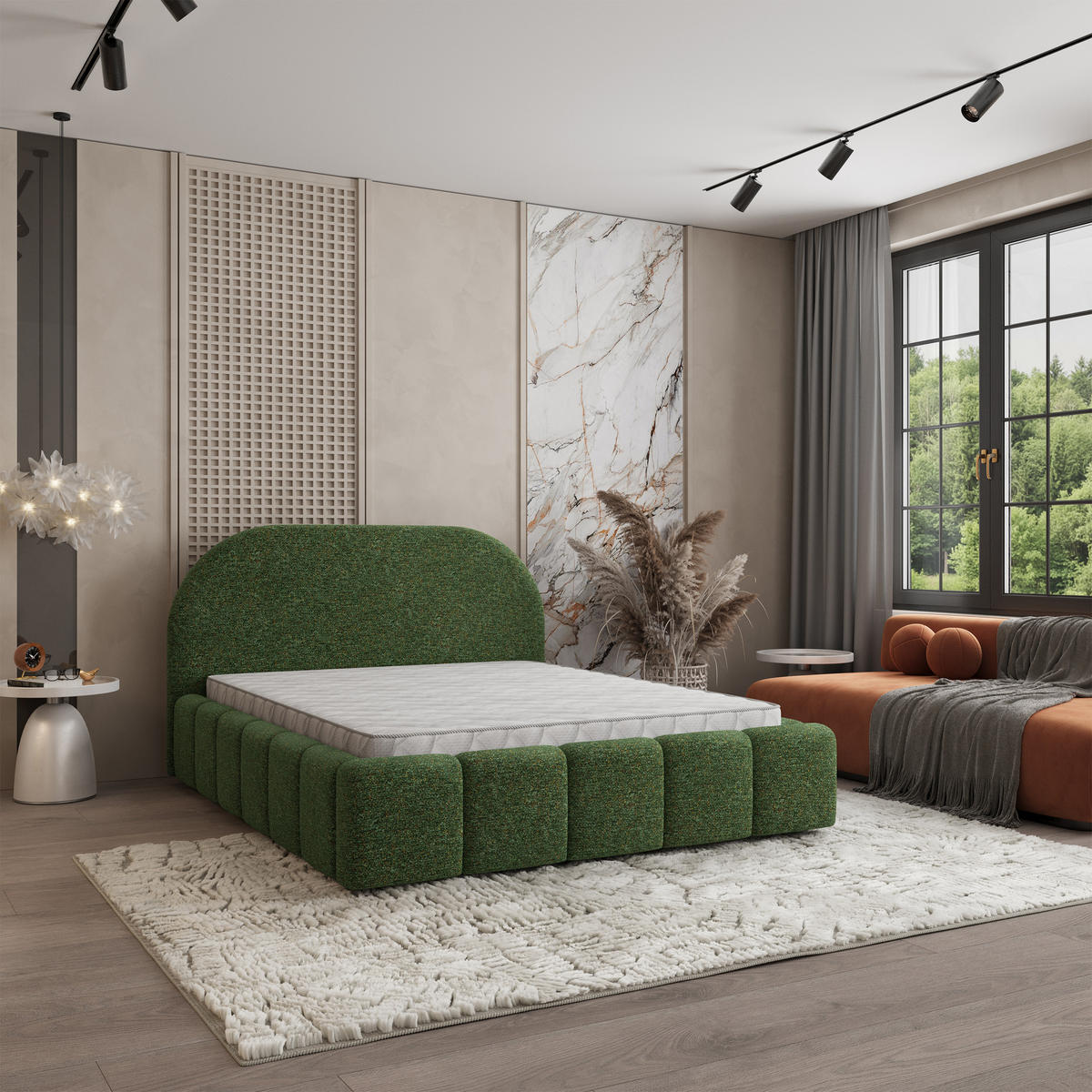 POLSTERBETT FLUSSO 200x200 cm mit Bettkästen - Grün - Grün, Holz (200/200cm) - MASSENO