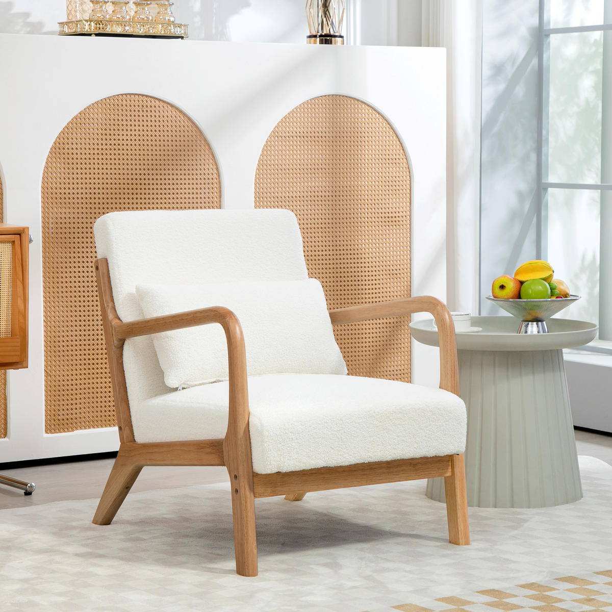 ARMLEHNSTUHL DE-13222 3 Kissen & tiefe Sitzfläche Creme - Creme, Holz (78/76/61cm) - ComfortXL