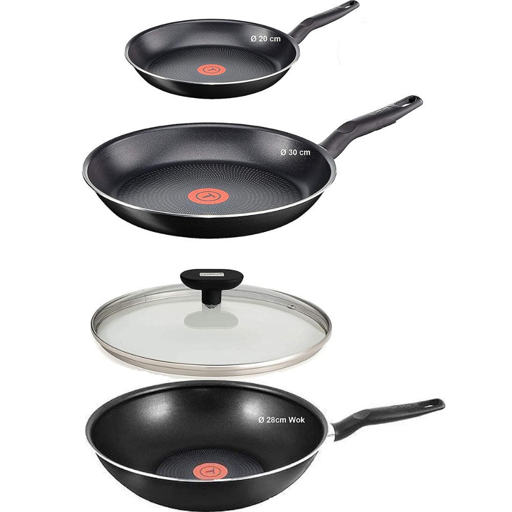 PFANNENSET ExtraGlide 6-teilig 20/28/30 cm inkl. Wokpfanne Antihaft für alle Herdarten - Schwarz, Metall - Tefal