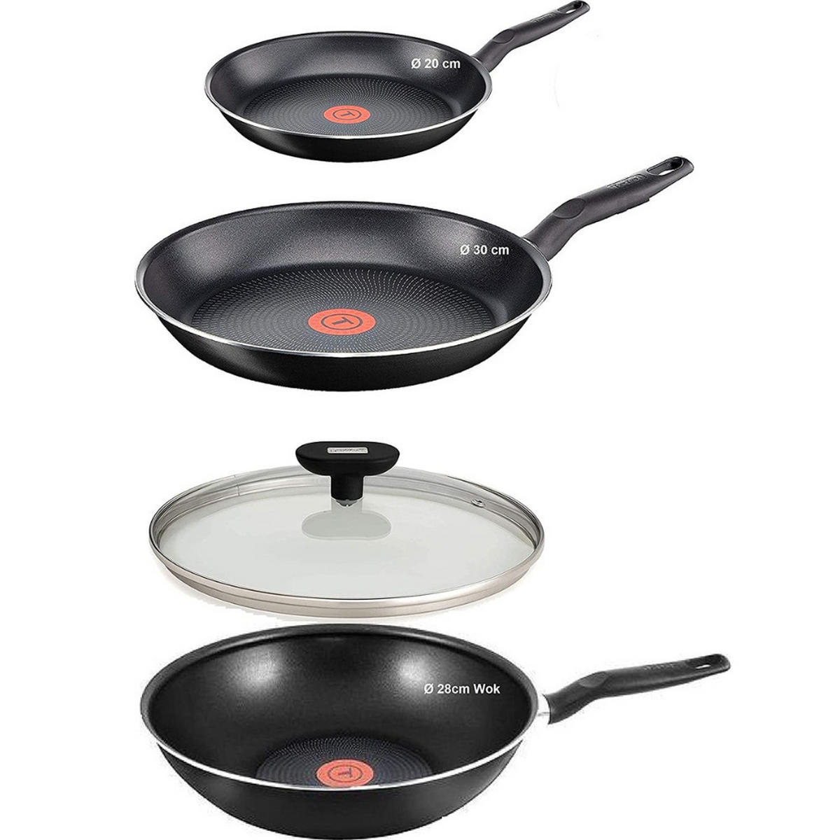 PFANNENSET ExtraGlide 6-teilig 20/28/30 cm inkl. Wokpfanne Antihaft für alle Herdarten - Schwarz, Metall - Tefal