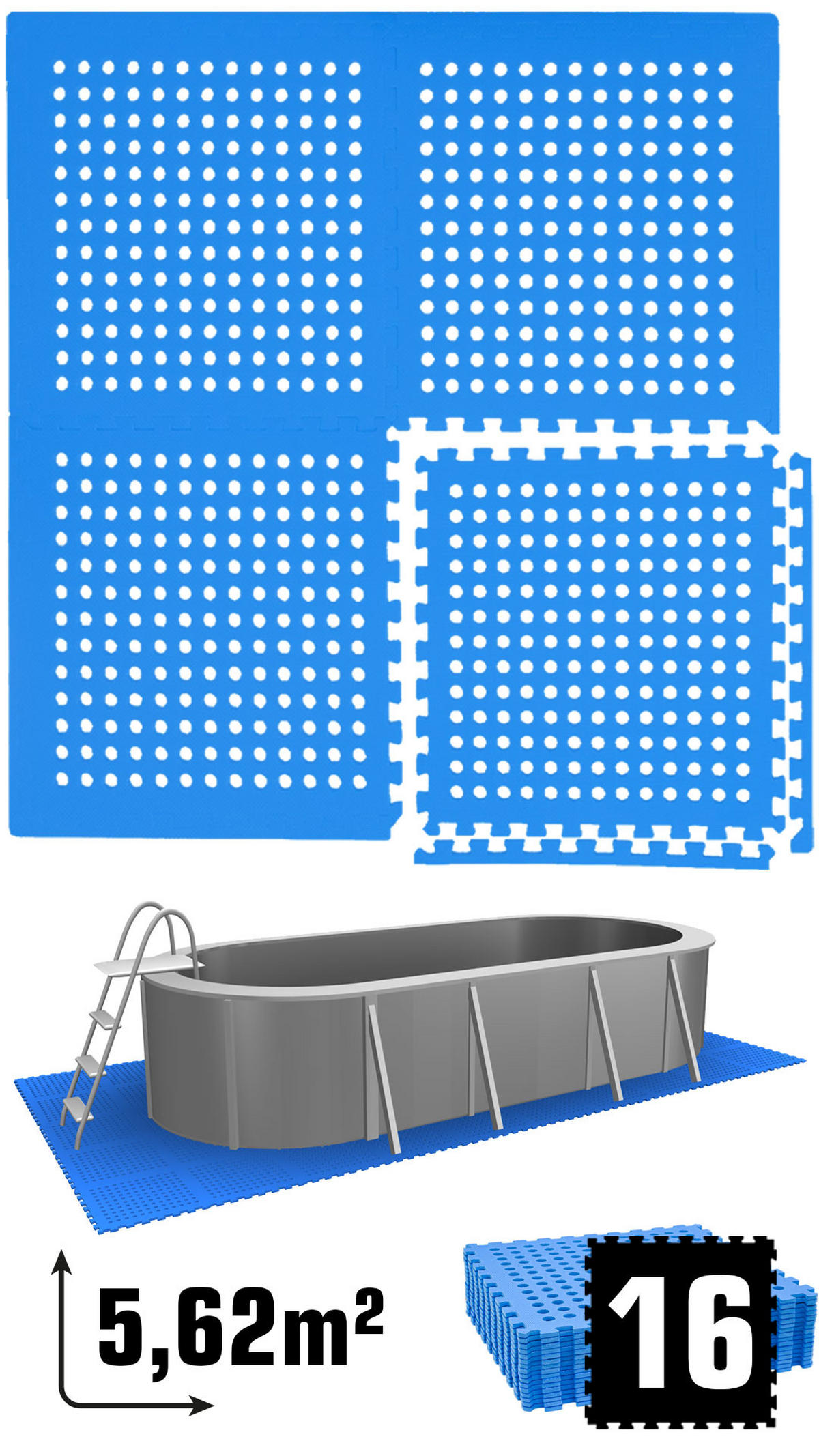 POOLMATTEN 5,6m² 16 EVA Matten 62 cm Blau - Blau, Kunststoff (62/62cm) - eyepower