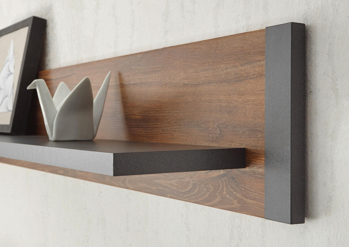 WANDBOARD Eiche Stirling, Matera grau, Wandregal 156 cm Bücherregal - Eichefarben/Grau, Holzwerkstoff (156/25/17cm) - Furn.Design