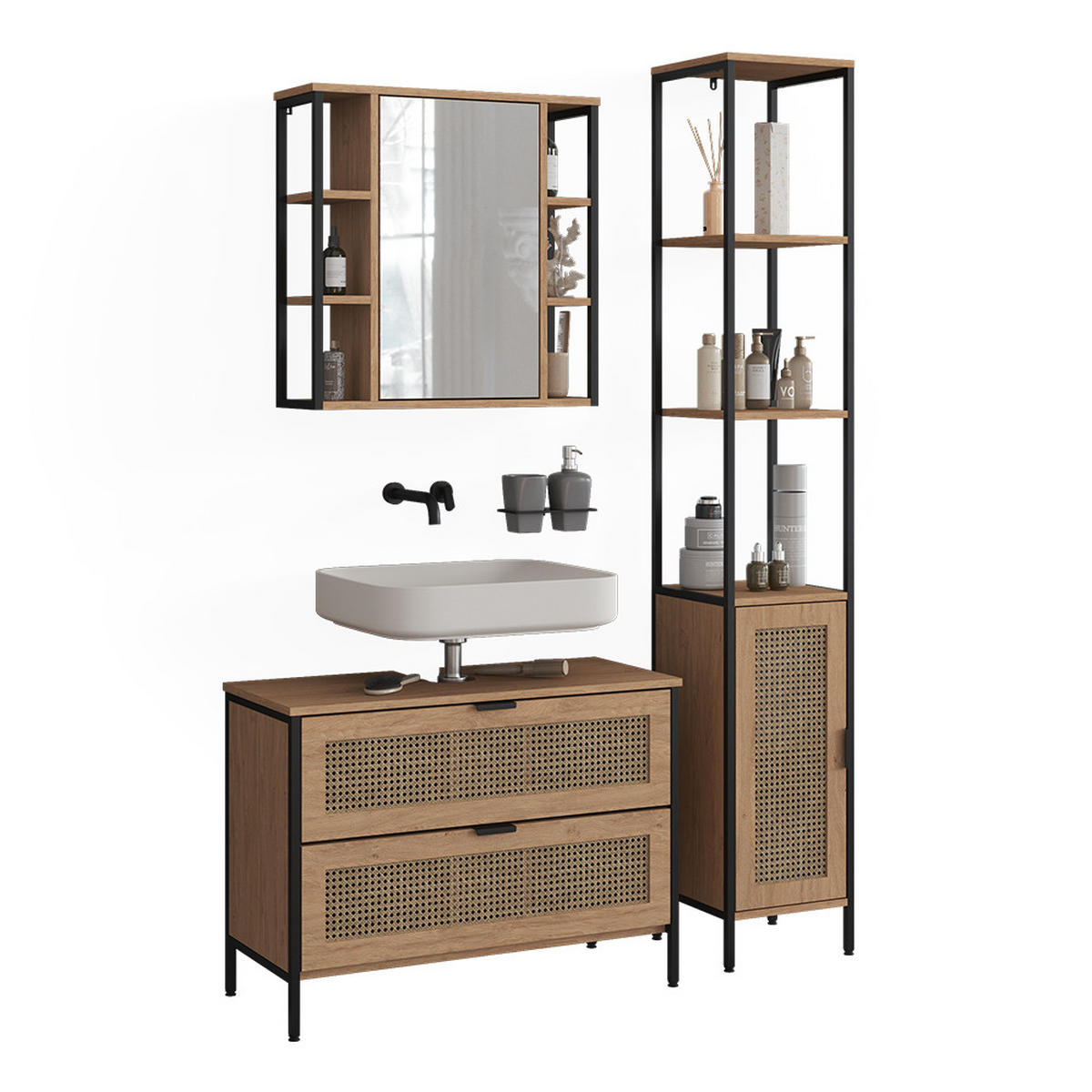 BADMÖBEL-SET Linara, Eiche, 3er Set - Eichefarben, Holzwerkstoff (80/59/35cm) - Vicco