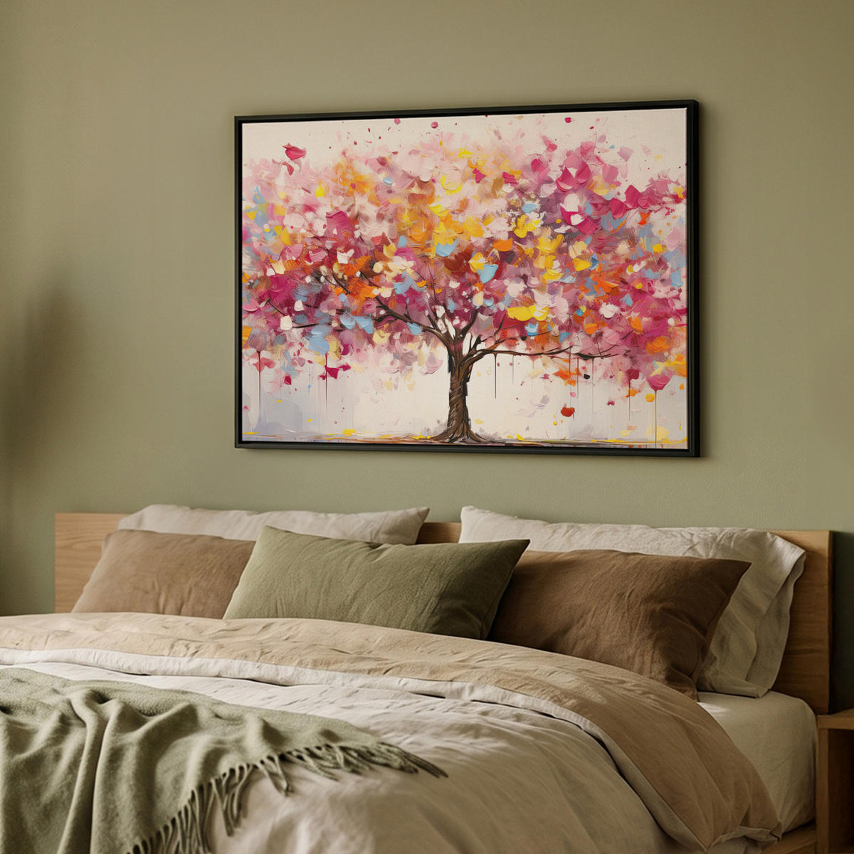 LEINWAND Bilder mit Rahmen - Aquarell - Baum - Kunst - Abstrakt - 100x70 - Multicolor, Textil (100/70cm) - MuchoWow