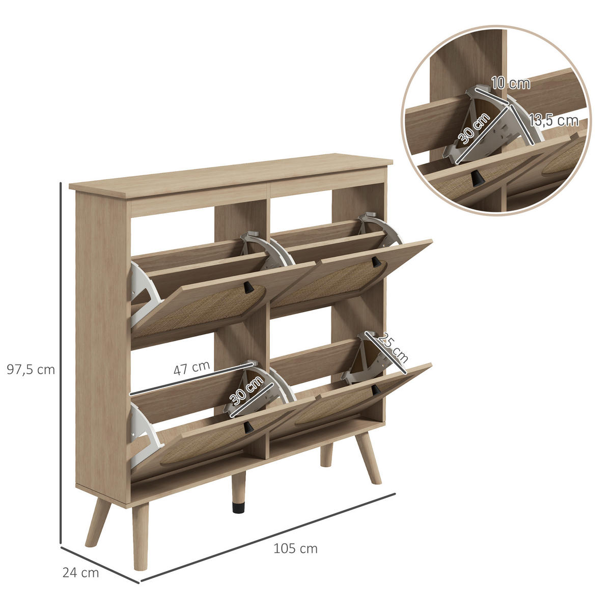 SCHUHSCHRANK DE-14995 4 Klapptüren mit Rattan-Optik Natur - Naturfarben, Holzwerkstoff (105/97.5/24cm) - ComfortXL