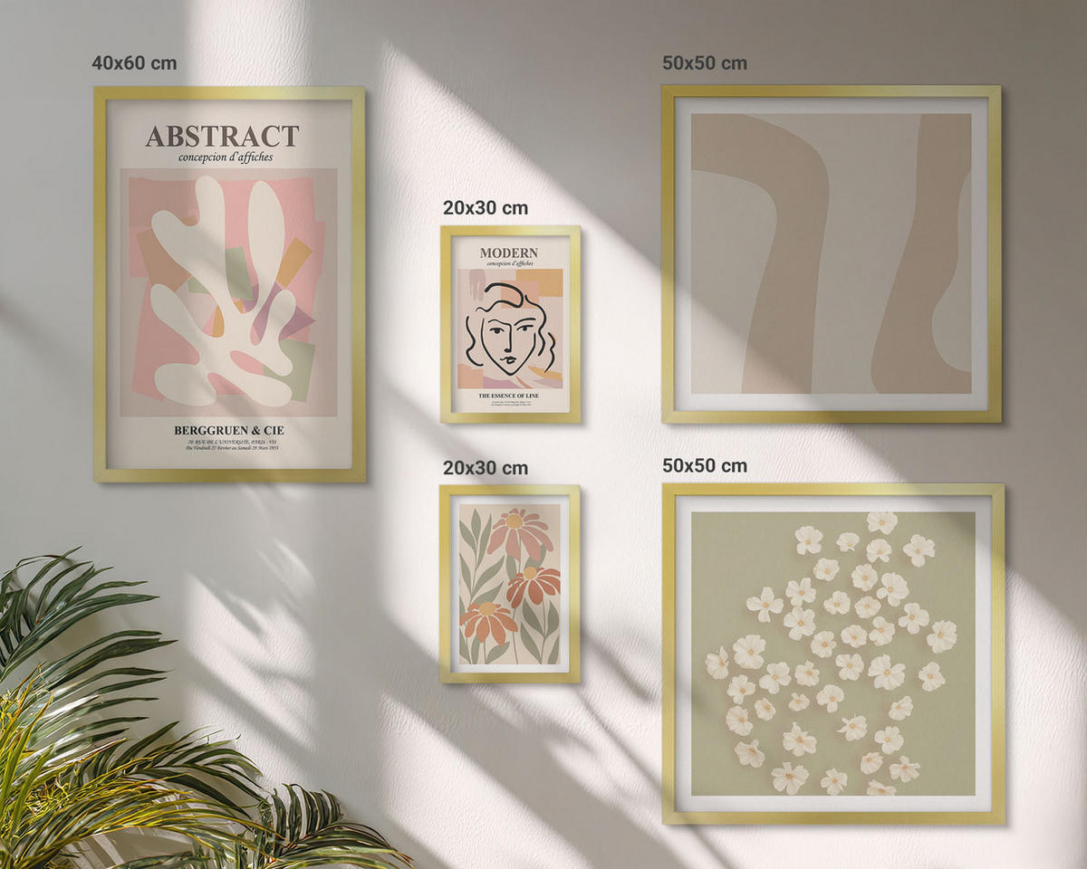 BILDER SET 5er Set - 50x50 cm & 20x30 cm & 40x60 cm Goldrahmen - Moderne abstrakte Frau - Goldfarben, Kunststoff (40/60cm) - TULUP