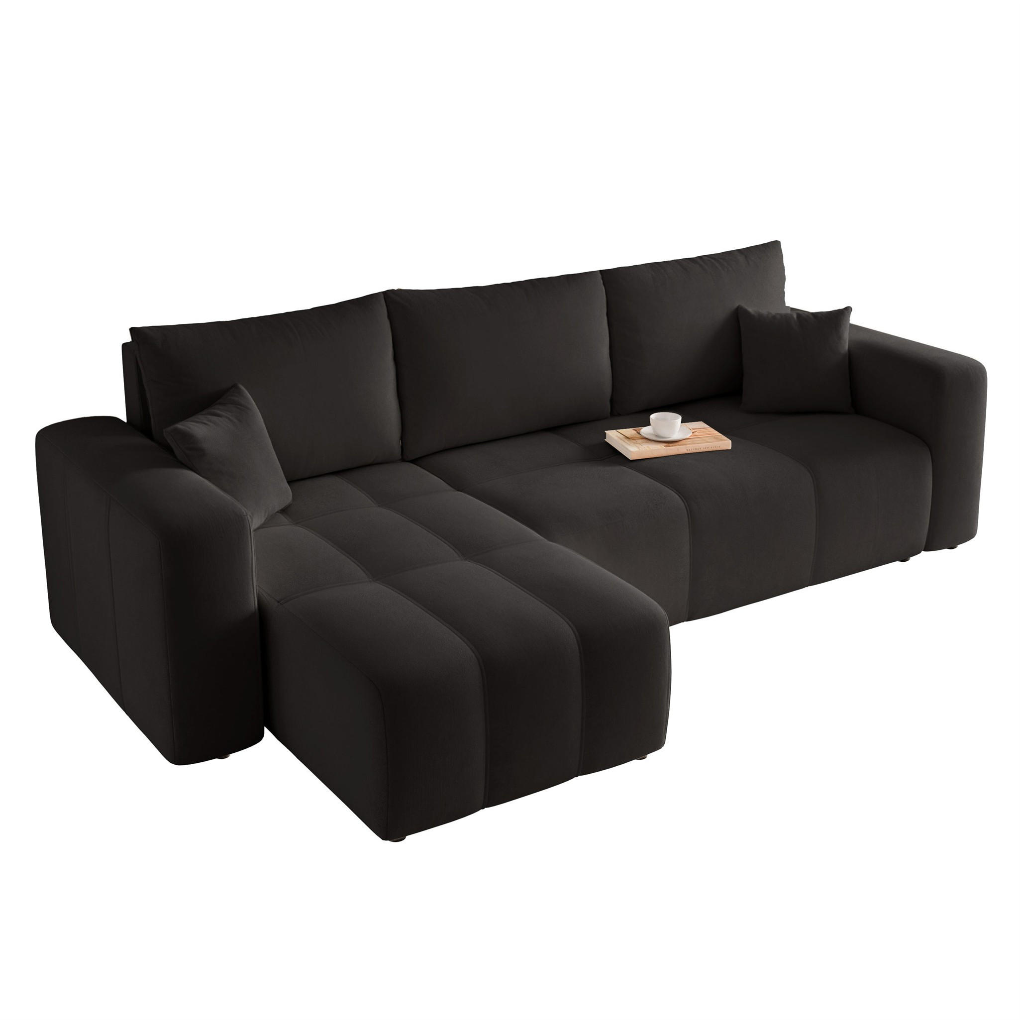 ECKSOFA Leros Mit Schlaffunktion - Schwarz, Holzwerkstoff/Textil (248/145cm) - Fun Möbel