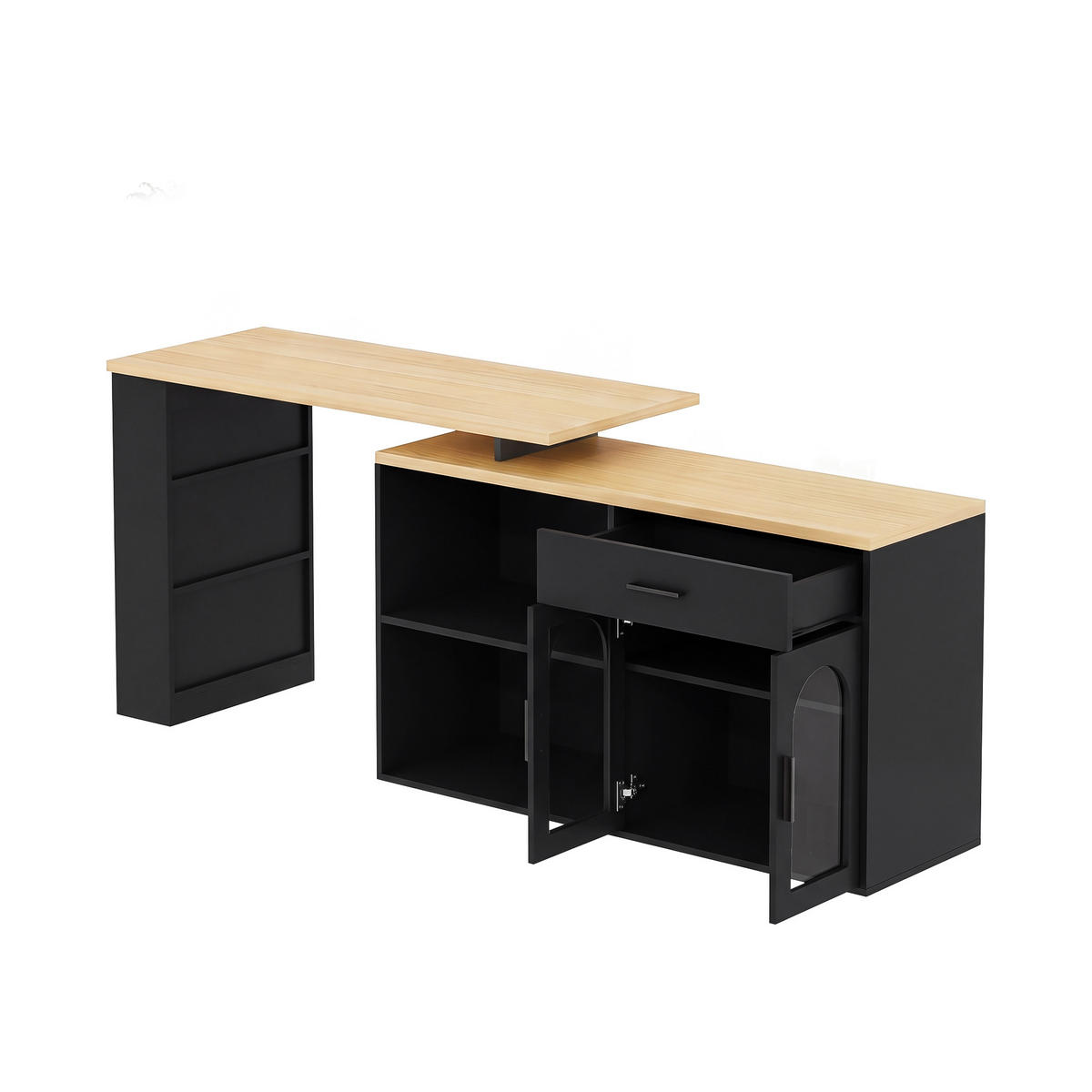 KÜCHENINSEL 136/50/78 cm Schwarz mit 360° Drehtisch, 1 Schubladen und Stauraumschrank - Schwarz, Holz (50/78/136cm) - Oxeza