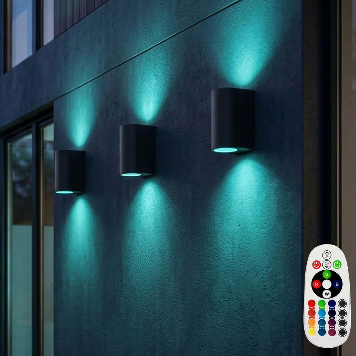 3ER Set RGB LED AUSSEN-WANDLEUCHTE Aluminium Schwarz - Schwarz, Metall (9.2/15/9.2cm)