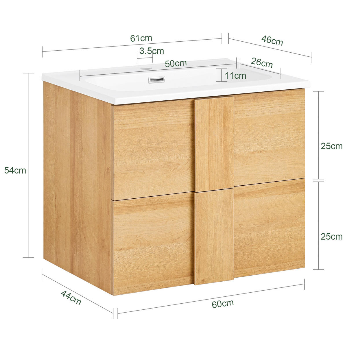 WASCHTISCHKOMBI Natur - Naturfarben, Keramik/Holzwerkstoff (61/54/46cm) - SoBuy