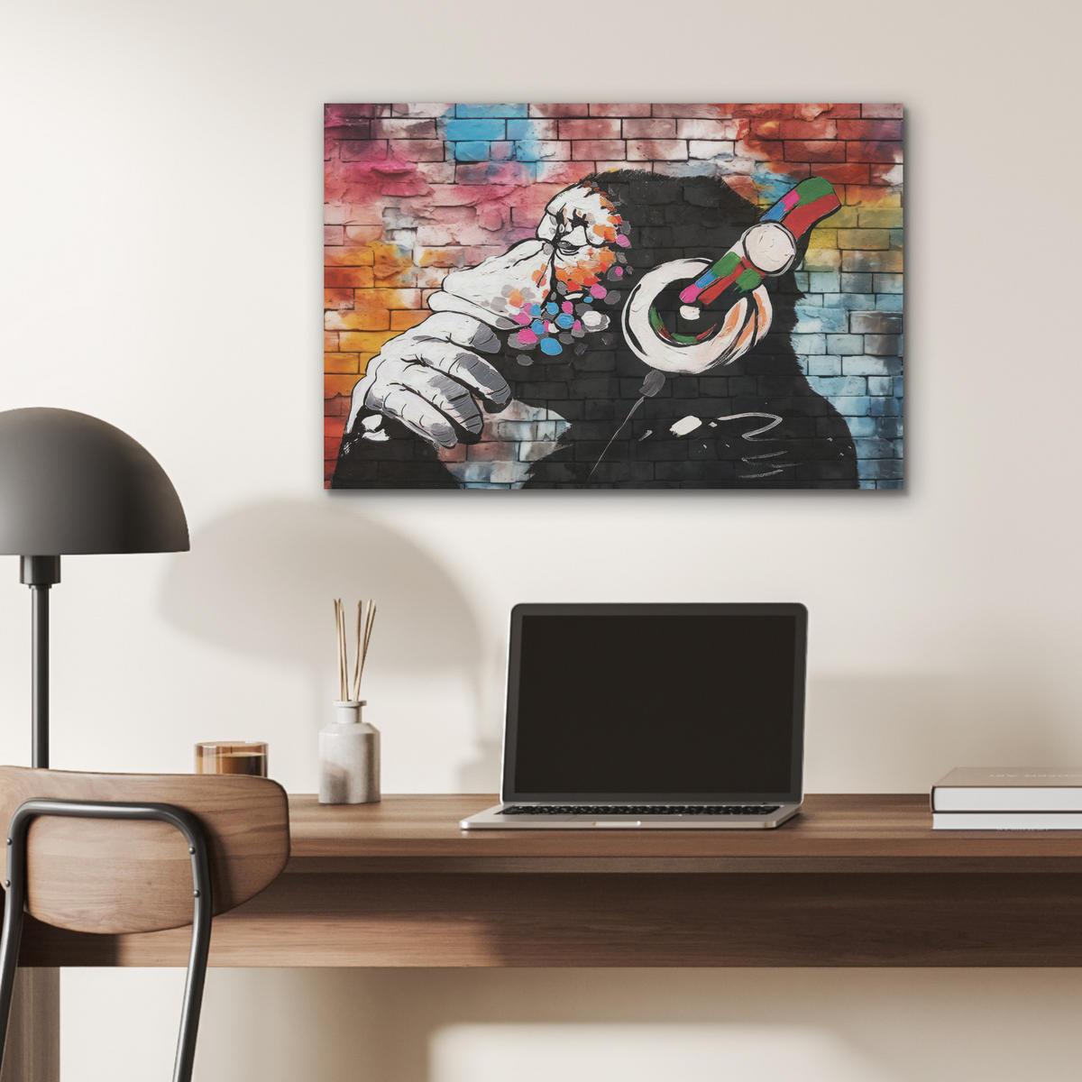 AKUSTIKBILD Affe - Graffiti - Musik Wanddeko 70x50 cm - Multicolor, Kunststoff (70/50/0.9cm) - MuchoWow
