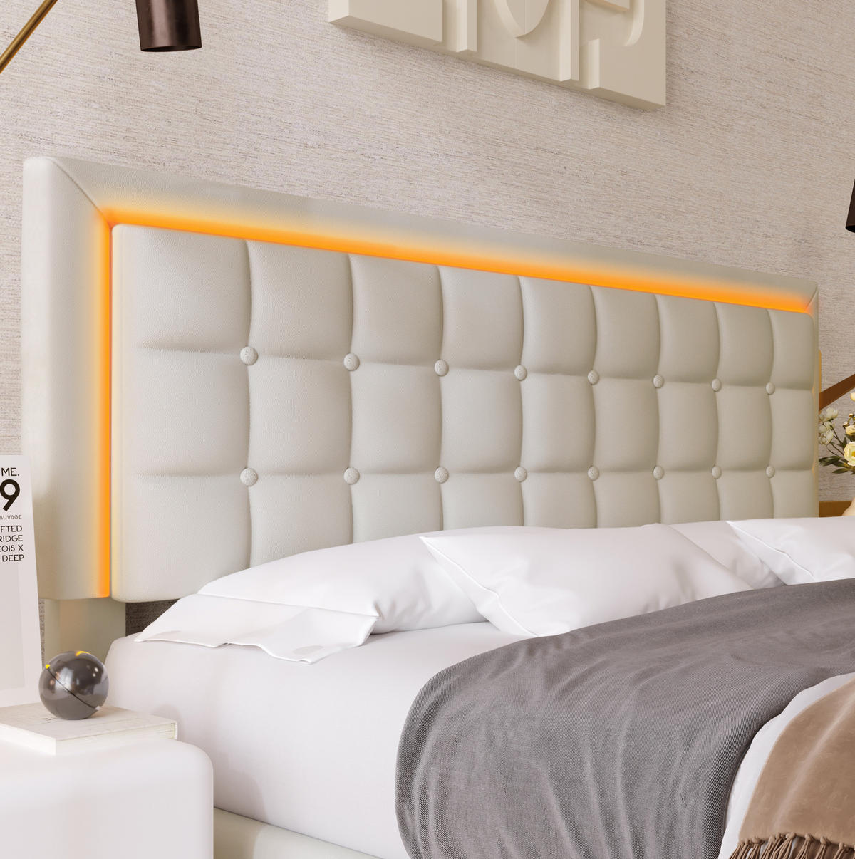 BETT mit Lattenrost, Stauraum und LED 160x200 cm Kunstleder Weiß - Weiß, Metall (160/200cm) - Meubliv