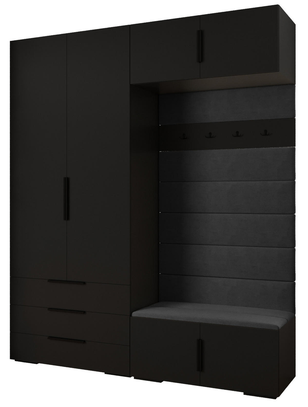 GARDEROBEN-SET 236,7/200/47 - Schwarz, Holz/Kunststoff (200/236.7/47cm) - Abiks Möbel