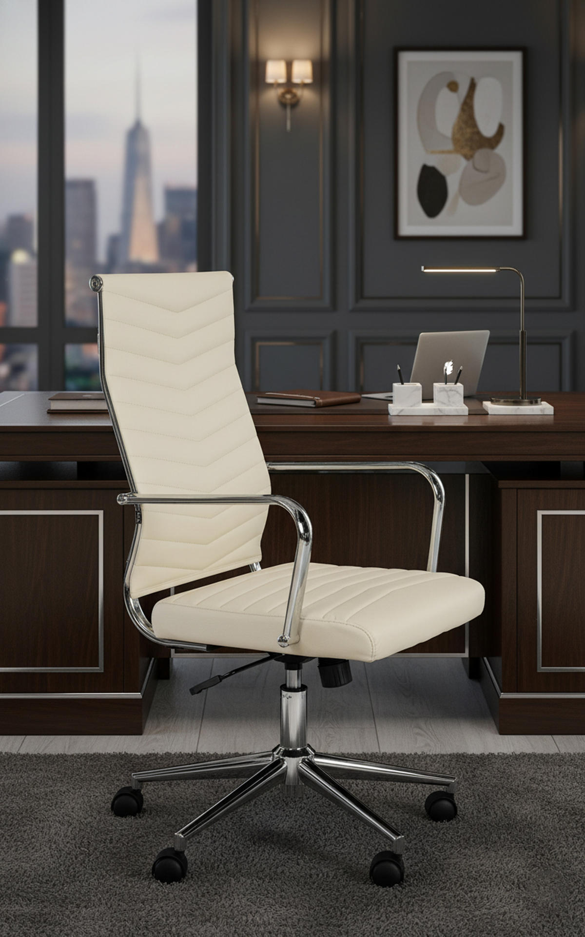BÜROSTUHL Zynor Kunstleder creme - Chromfarben/Creme, Metall (57/109/60cm) - TPFLiving