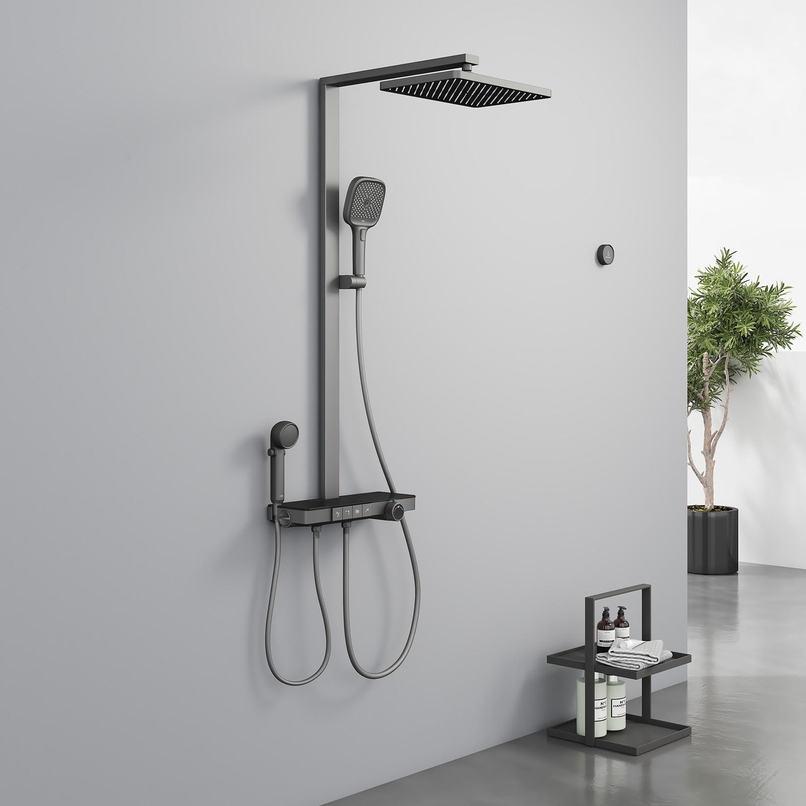 ÜBERKOPFBRAUSESET mit Handbrause Thermostat Vielseitig Anthrazit - Anthrazit, Metall (40/113/58cm) - EMKE