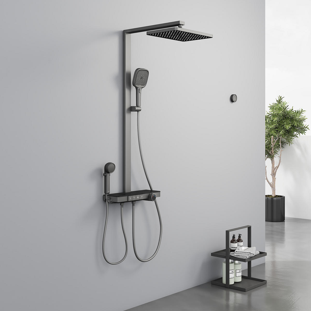ÜBERKOPFBRAUSESET mit Handbrause Thermostat Vielseitig Anthrazit - Anthrazit, Metall (40/113/58cm) - EMKE