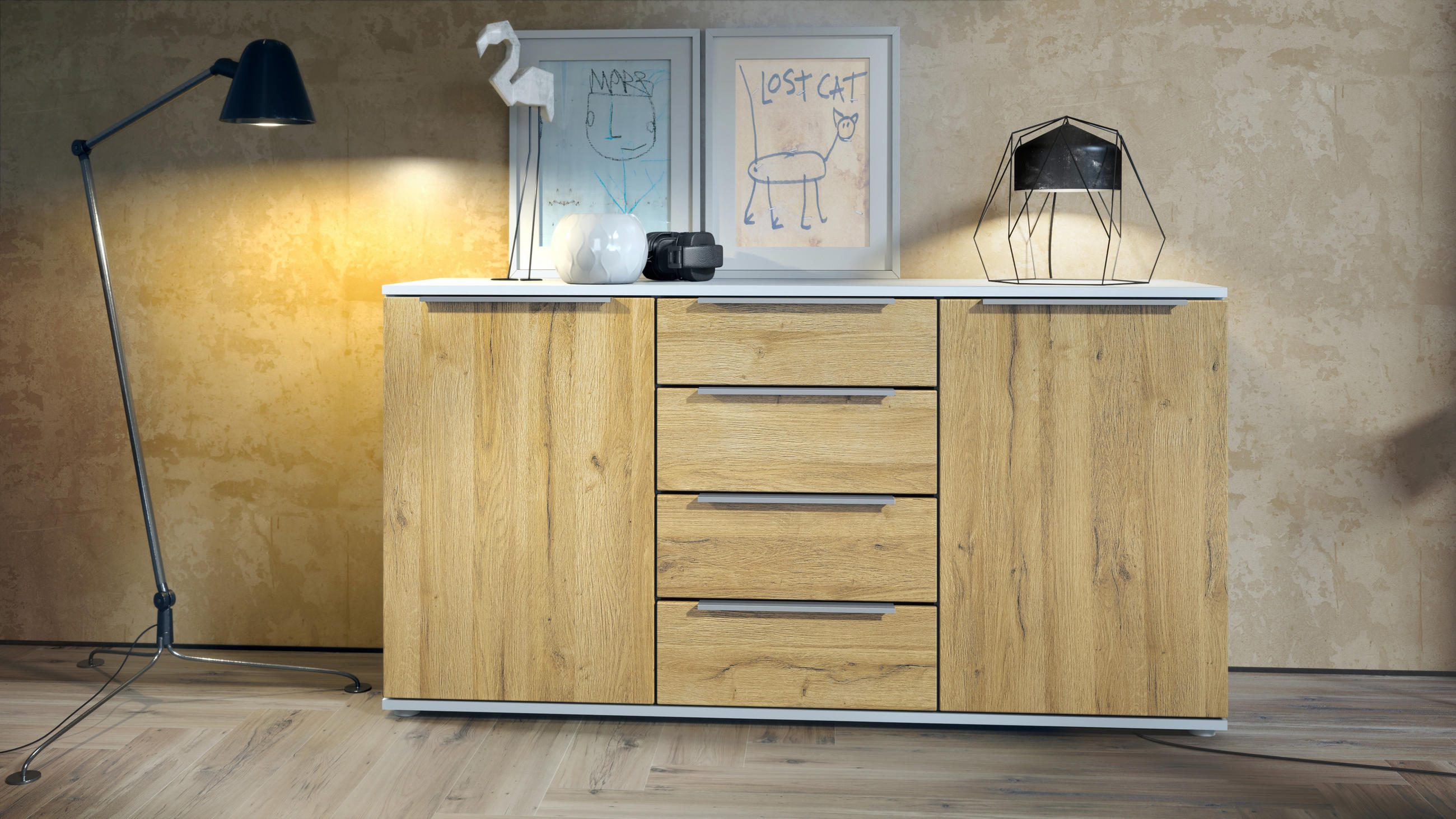 SIDEBOARD Porto Eiche Natur - Eichefarben, Holzwerkstoff (139/72.5/35cm) - Vladon