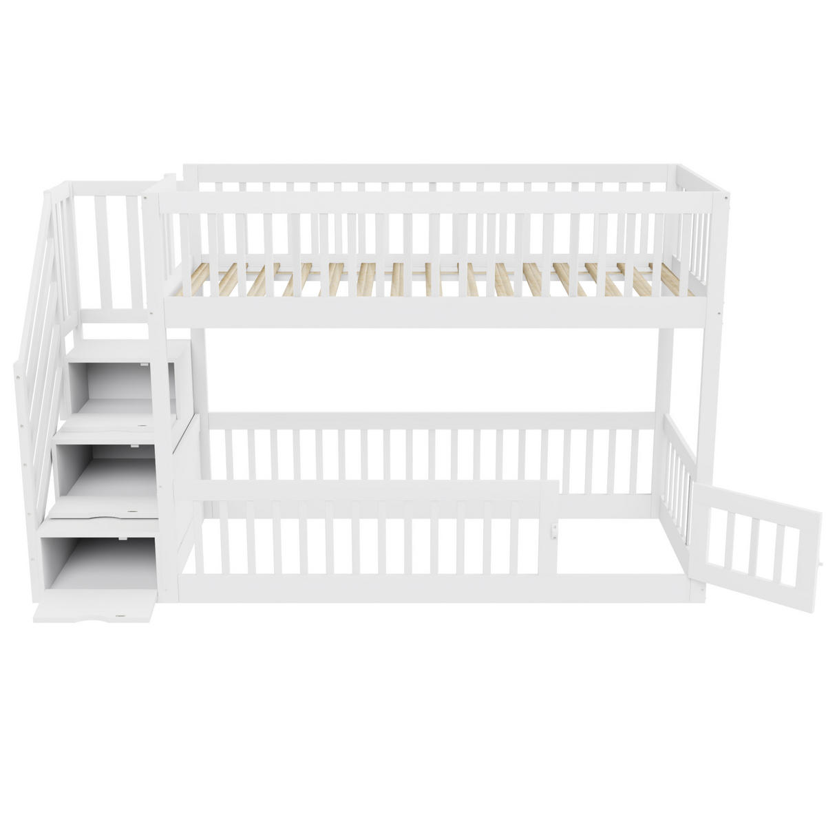 ETAGENBETT mit Stauraumtreppe 90x200 cm Massivholz Weiß - Weiß, Holzwerkstoff (90/200cm) - Beauniv