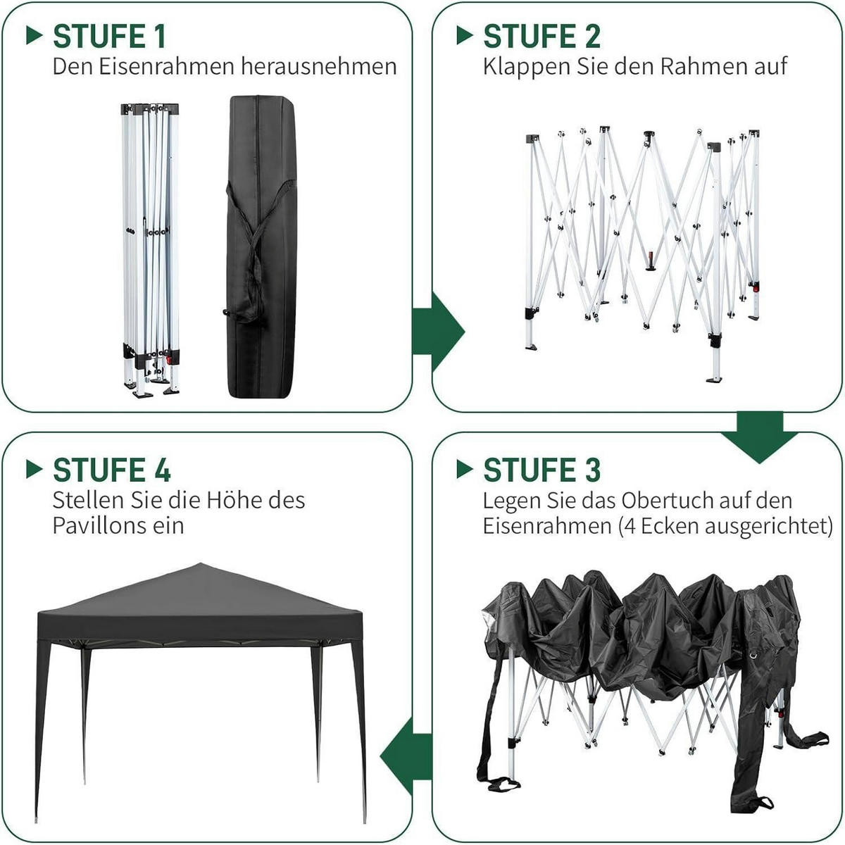 FALTPAVILLON 3 x 3 m mit 4 Seitenteilen Schwarz - Schwarz, Textil (300/255/300cm)