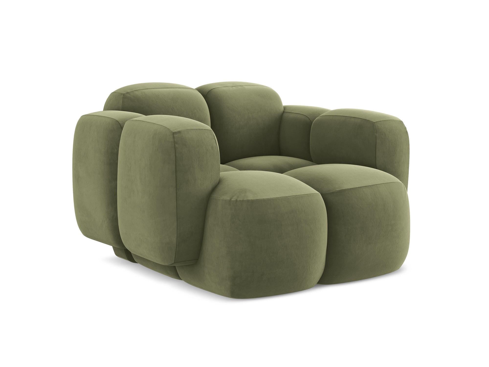 SESSEL Samt Stoff Grün - Schwarz/Olivgrün, Holzwerkstoff/Kunststoff (120/72/115cm) - Makamii