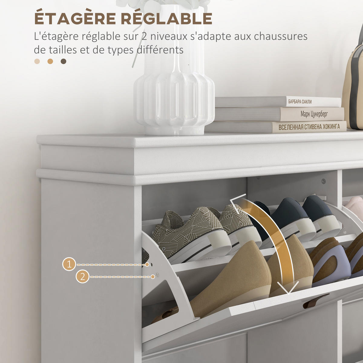 SCHUHSCHRANK DE-15052 4 Klapptüren mit verstellbaren Böden für 10–20 Paar Schuhe Weiß - Weiß, Holzwerkstoff (105/82.5/24cm) - ComfortXL