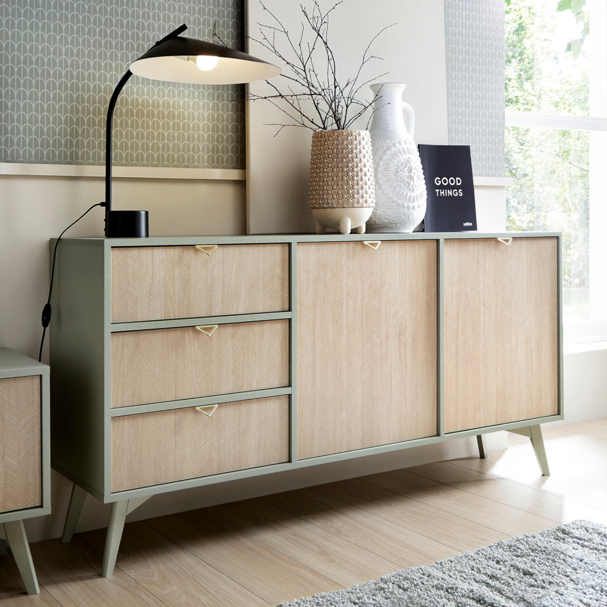 SIDEBOARD TOFINO KOM2-2D3S Holzbeine Eukalyptus - Eichefarben/Eukalyptusholzfarben, Holz/Holzwerkstoff (158/80/38cm) - Komodee