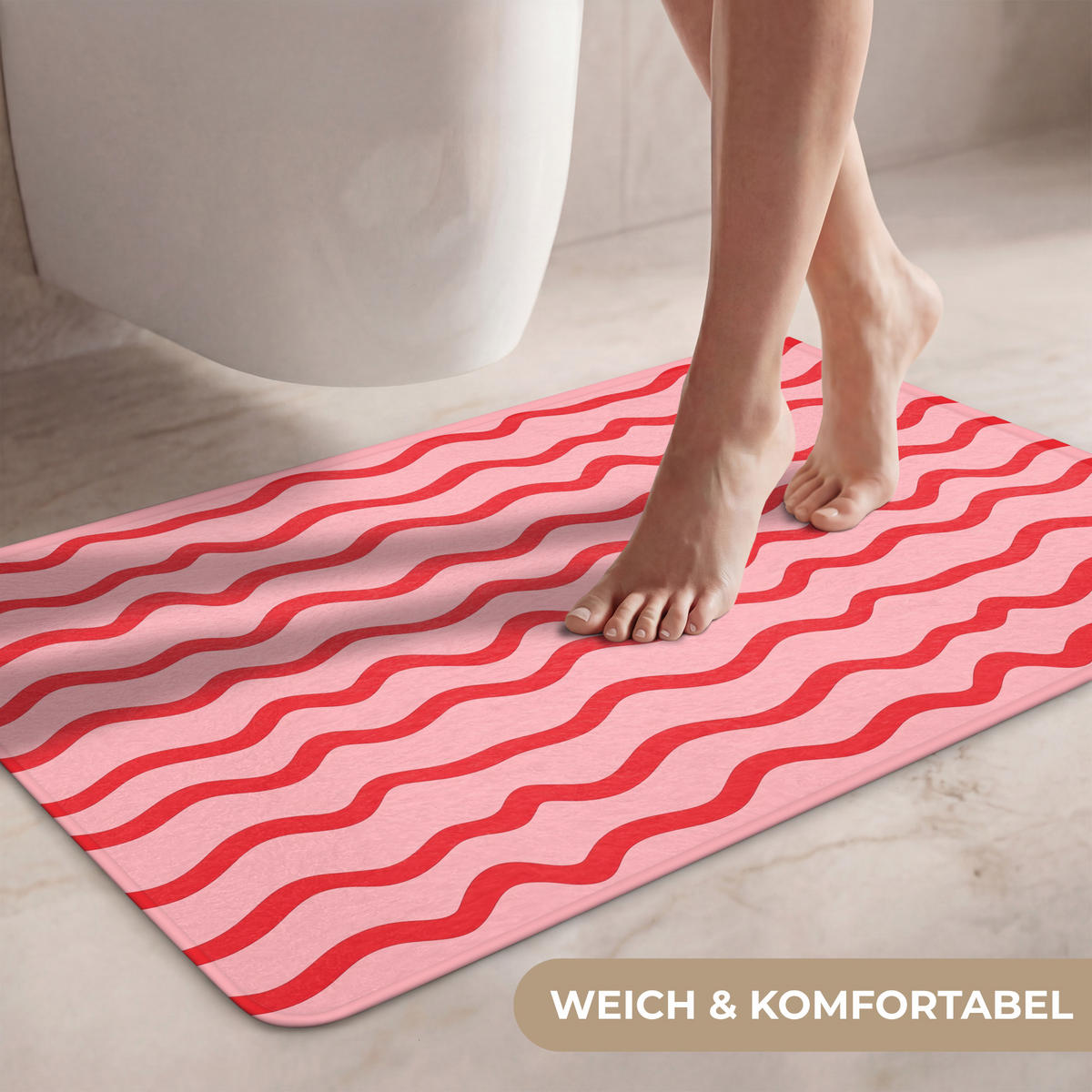 WC-VORLEGER Verspielt - Muster - Rot Toilettenteppich 80x50 cm - Rosa, Kunststoff/Textil (80/1cm) - OnlyWow