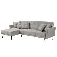 ECKSOFA mit Schlaffunktion - Flachgewebe - Schwarz/Grau, Textil/Metall (250/144cm) - home24