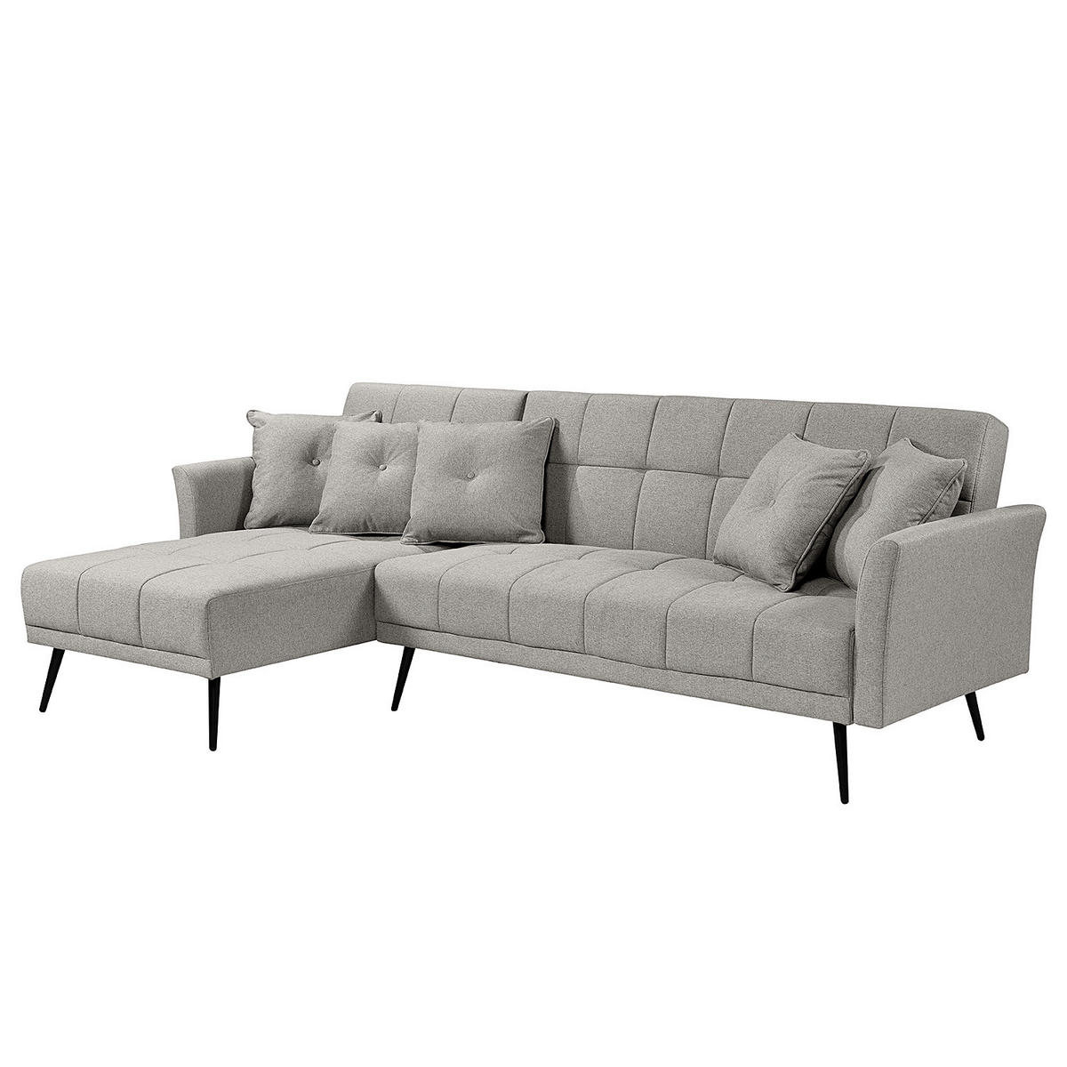 ECKSOFA mit Schlaffunktion - Flachgewebe - Schwarz/Grau, Textil/Metall (250/144cm) - home24