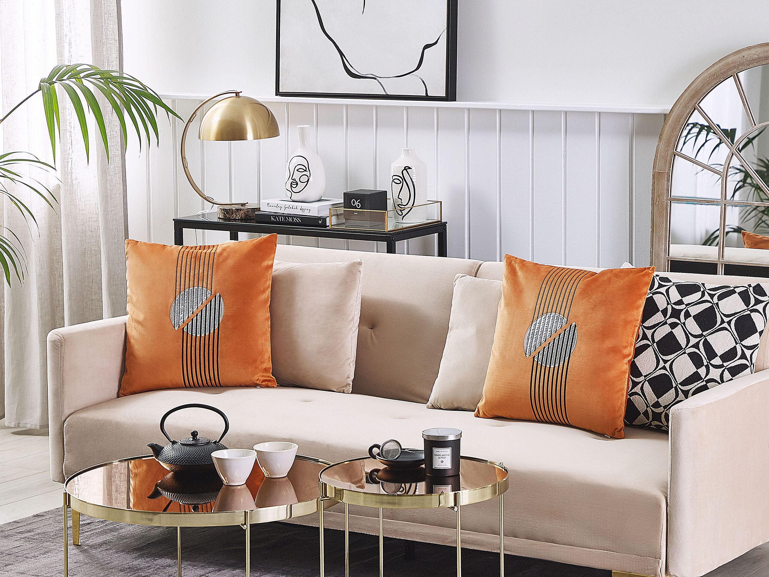DEKOKISSEN 2er-Set Orange 45/45 cm Ceropegia - Orange, Textil (45/45cm) - Beliani
