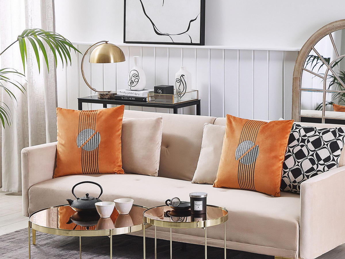 DEKOKISSEN 2er-Set Orange 45/45 cm Ceropegia - Orange, Textil (45/45cm) - Beliani