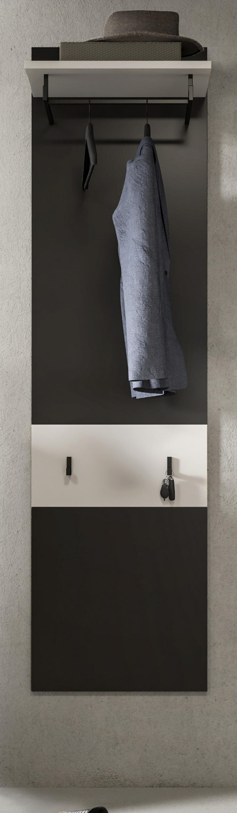 GARDEROBENPANEEL in grau, weiß, Wandgarderobe 45 x 165 cm, Cooper - Weiß/Grau, Holzwerkstoff/Metall (45/165/29cm) - Inn.Furn