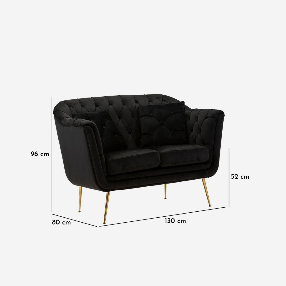 2-SITZER Sofa gepolstert Budapest - Schwarz - Schwarz, Holzwerkstoff/Kunststoff (130/91/83cm) - Pasmara
