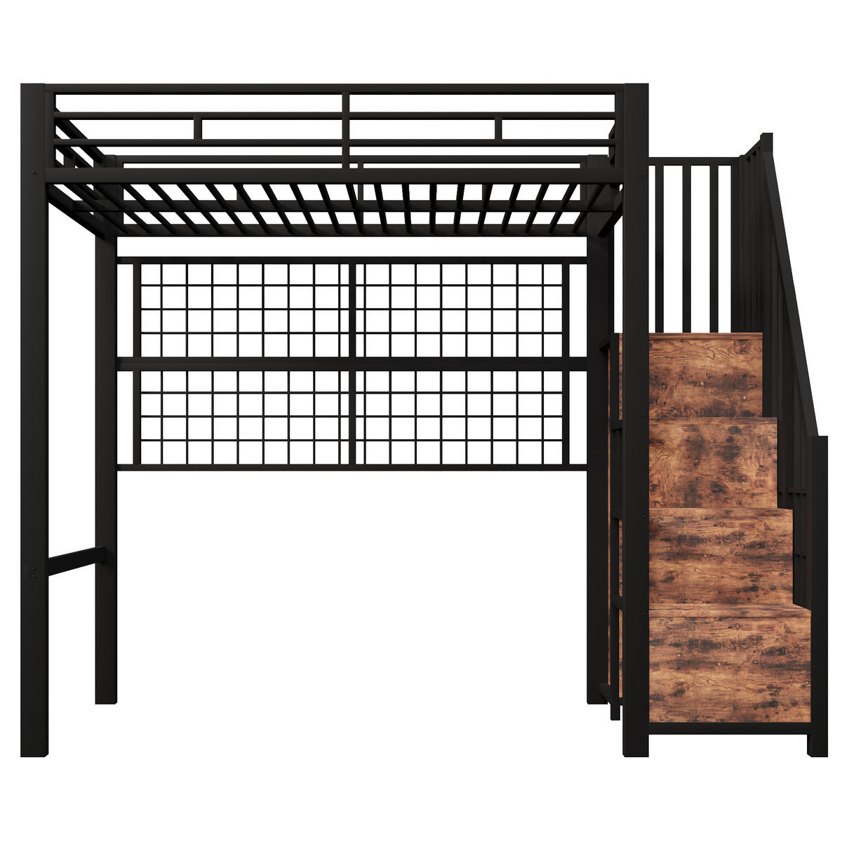 HOCHBETT 90/200 cm aus Metall mit Kleiderschrankleiter und LED-Beleuchtung - Schwarz, Metall (90/200cm) - Flora Grace