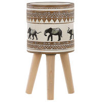 PFLANZENSTÄNDER beige/braun Elefantenmotiv mit Holzbeinen 43 cm Kottes - Beige/Goldfarben, Stein (43cm) - Beliani